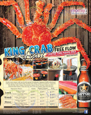 Featured image for (EXPIRED) Momiji Japanese Buffet Restaurant FREE FLOW King Crab Legs 19 Feb 2014