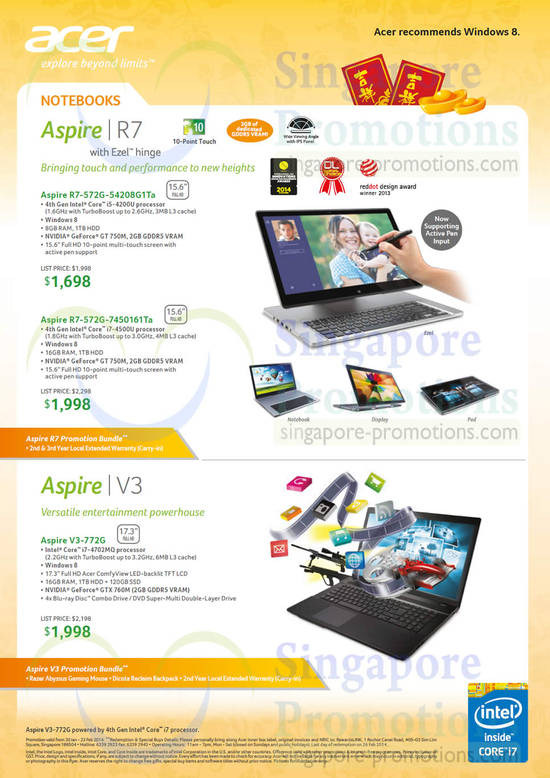 Notebooks Aspire R7-572G-54208G1Ta, R7-572G-7450161Ta, V3-772G