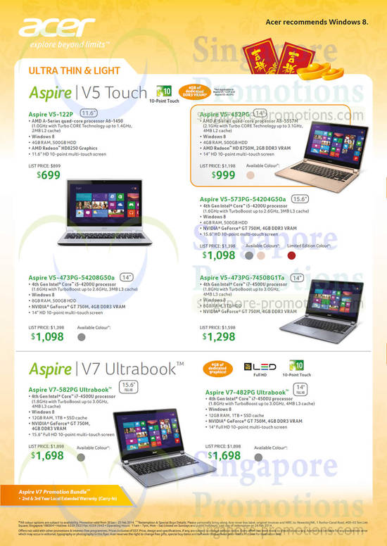 Notebooks Aspire V5-122P, V5-573PG-54204G50a, V5-473PG-74508G1Ta, V7-582PG, V7-482PG