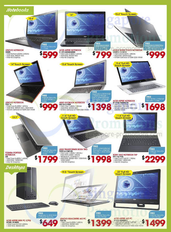 Notebooks, Desktop PCs, Lenovo, Acer, Asus, Toshiba, Sony