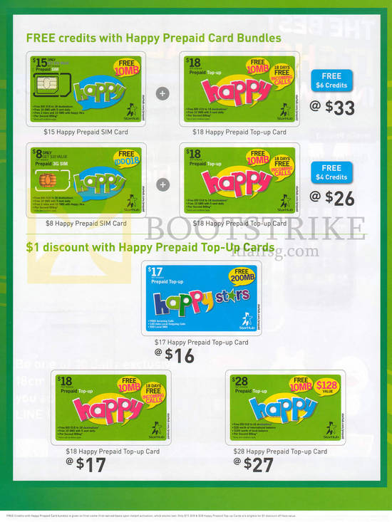 Prepaid Free Credits with Happy Prepaid Bundles, Top up Cards 1 Dollar Discount