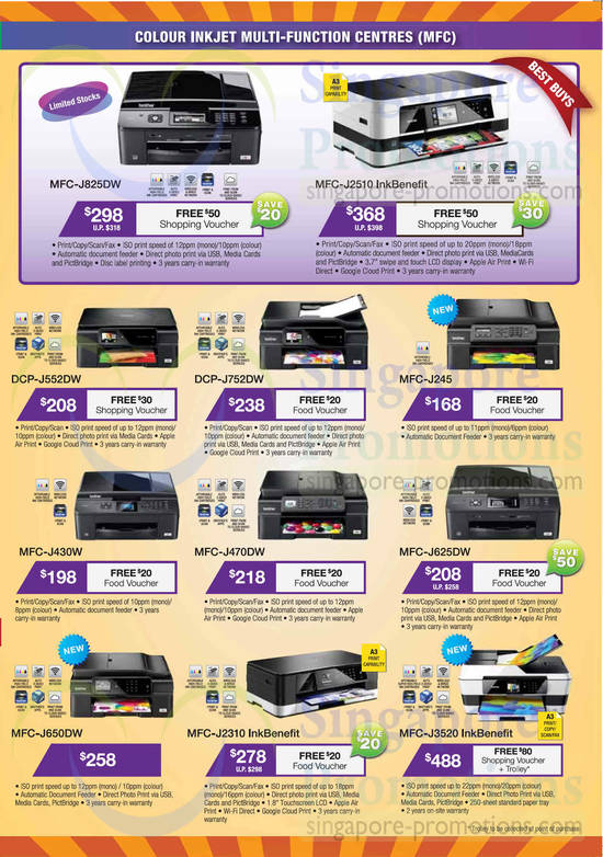 Printers MFC-J825DW, MFC-J2510, J245, J430W, J470DW, J625DW, J650DW, J2310, J3520, DCP-J552DW, J752DW