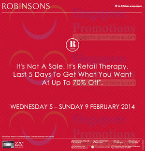 Featured image for (EXPIRED) Robinsons Last 5 Days Up To 70% OFF 5 – 9 Feb 2014