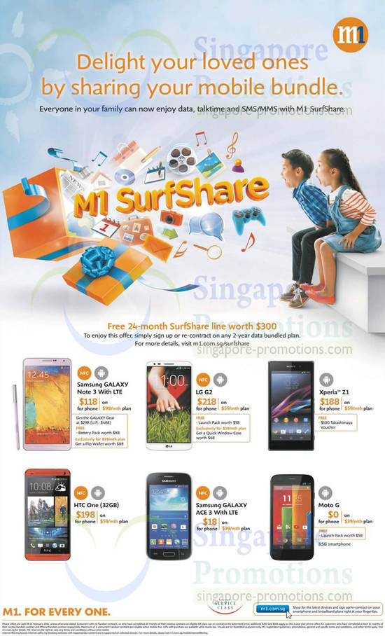 SurfShare, Samsung Galaxy Note 3, Ace 3, LG G2, Sony Xperia Z1, HTC One 32GB, Moto G