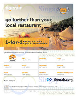 Featured image for (EXPIRED) Tigerair 1 For 1 Promo Air Fares To 34 Destinations 10 – 16 Feb 2014
