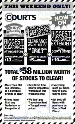 Featured image for (EXPIRED) Courts Biggest Clearance Offers @ All Outlets 15 – 16 Feb 2014