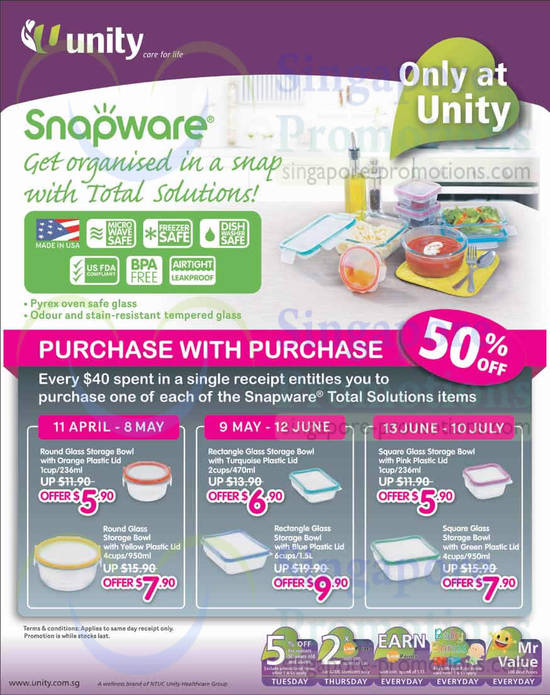 11 Apr Snapware Purchase with Purchase at 50 Percent Off