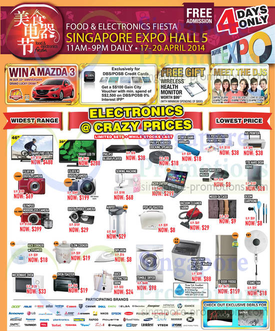 17 Apr TVs, Blu Ray Player, Printers, Digital Cameras, Notebook, Airpot, Toaster, Steamer, Cooker, Washer, Fridge, Microwave Oven