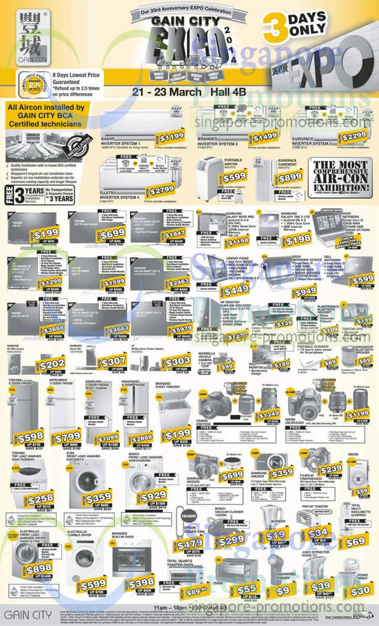 21 Mar TVs, Fridges, Washers, Notebooks, Digital Cameras, Kitchen Appliances, Samsung, Toshiba, HP, Lenovo, Asus, Fujifilm, Nikon, Canon