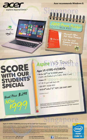 Featured image for (EXPIRED) Acer Aspire V5 Notebooks Students Offer 20 – 30 Mar 2014