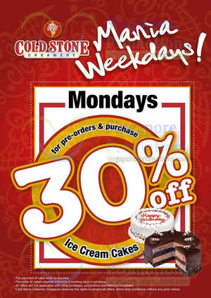 Featured image for (EXPIRED) Cold Stone Creamery 30% OFF Ice Cream Cakes Mondays Promo 31 Mar 2014