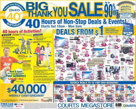 Courts Megastore 40 Hours of Non-Stop Deals n Events, Deals From 1 Dollar