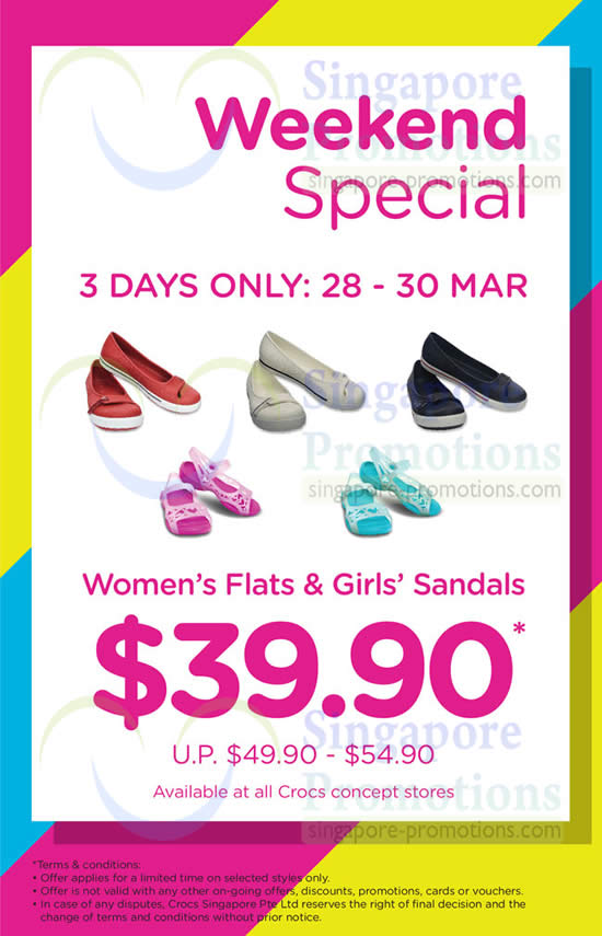 Crocs Women’s Flats & Girls’ Sandals Weekend Promo 28 – 30 Mar 2014