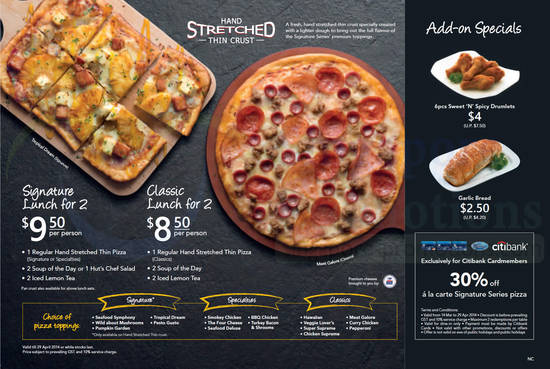 Dine-In, Hand Strectched Thin Crust, Signature, Classic Lunch, Add-ons