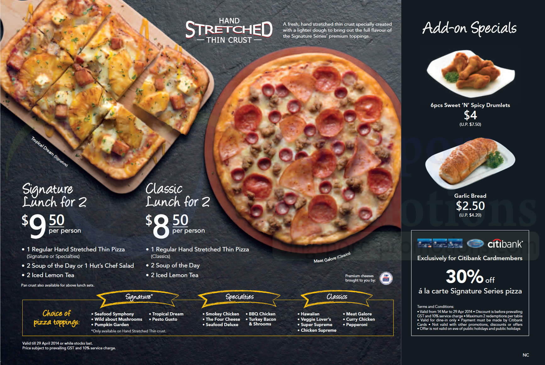 DineIn, Hand Strectched Thin Crust, Signature, Classic Lunch, Addons
