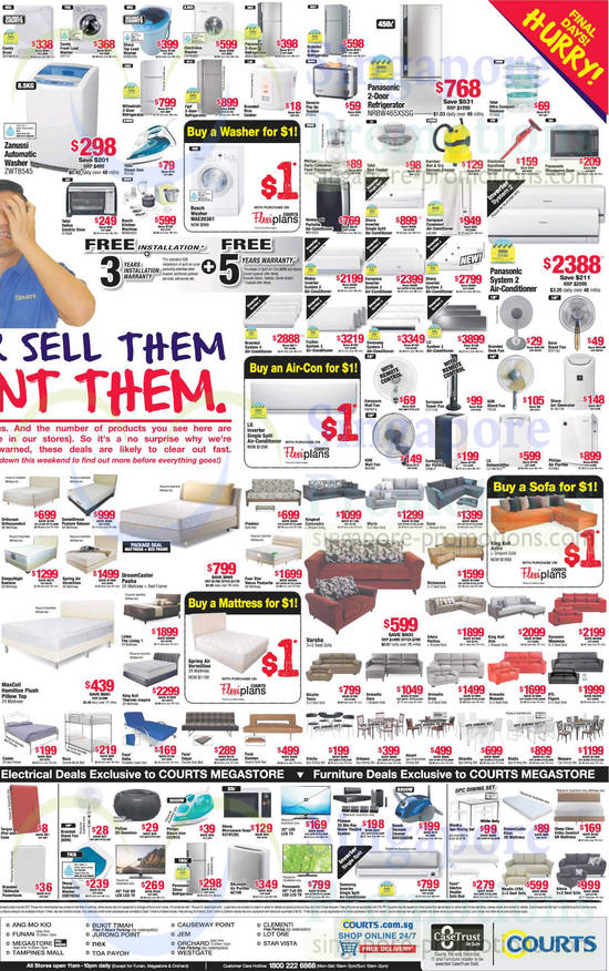 Dryers, Washers, Fridges, Ovens, Mattresses, Sofas, Sofa Beds, Candy, Sharp, Electrolux, Panasonic, Tefal, EuropAce, King Koil, Four Star, Spring Air