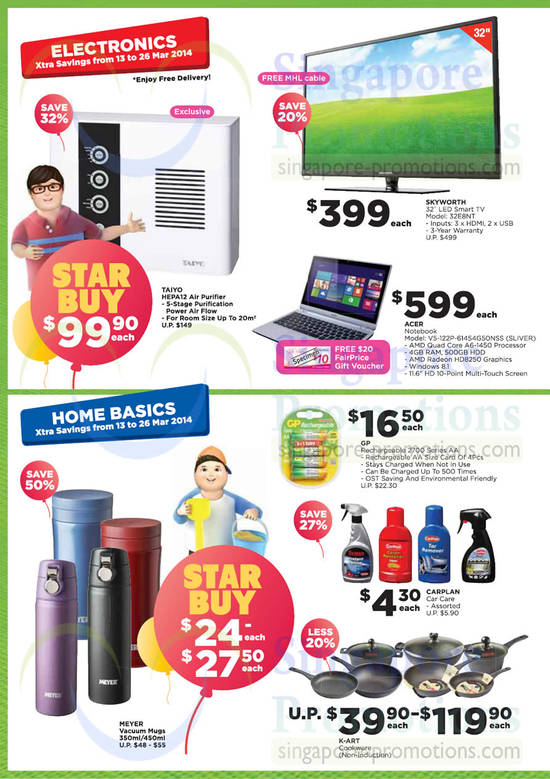 Electronics, Home Basics, TVs, Notebook, Air Purifier, Cookware, Taiyo, Skyworth, Acer, GP