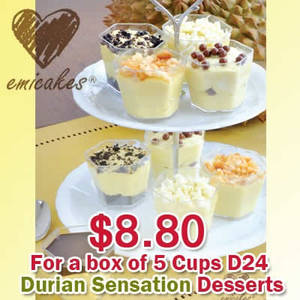 Featured image for Emicakes 30% OFF Totally Durian Baby Mini Desserts Promo Redeemable @ 8 Outlets 13 Mar 2014