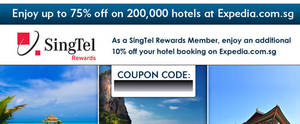 Featured image for (EXPIRED) Expedia 10% Off Hotels Coupon Code For Singtel Customers 31 Mar 2014