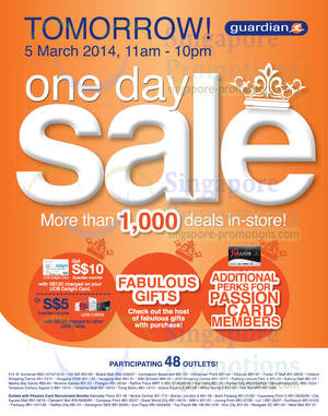 Featured image for (EXPIRED) Guardian One Day SALE @ Selected Outlets 5 Mar 2014
