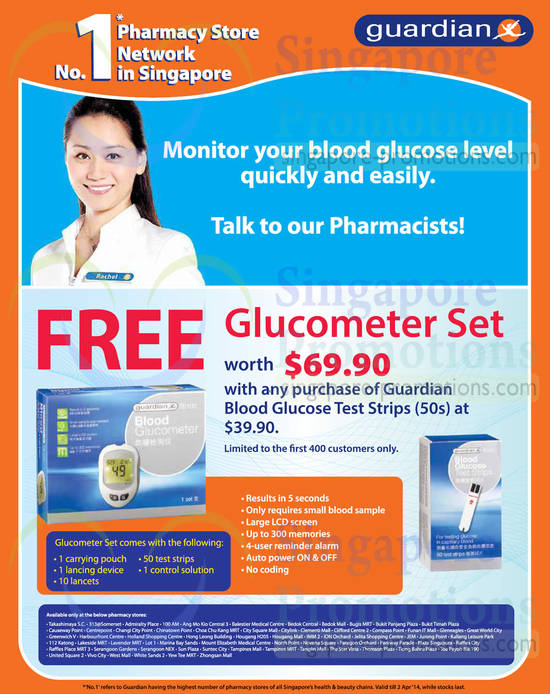 Guardian Blood Glucose Test Strips with Free Glucometer Set