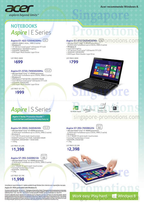 Notebooks Aspire E1-422, E1-472, E1-572G, S3-392G, S7-392