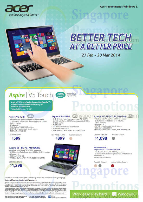 Notebooks Aspire V5-122P, V5-452PG, V5-473PG, V5-573PG