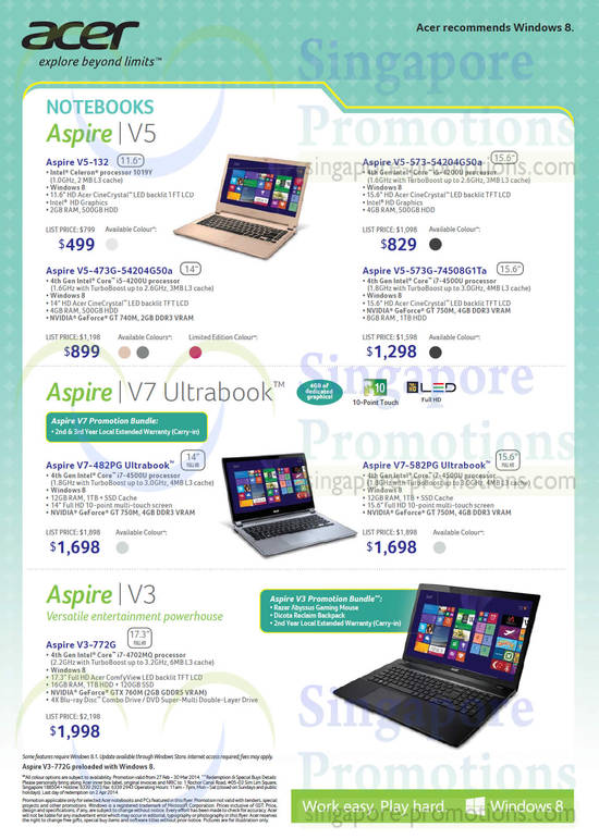 Notebooks Aspire V5-132, V5-573, V5-473G, V5-573G, V7-482PG, V7-582PG, V3-772G