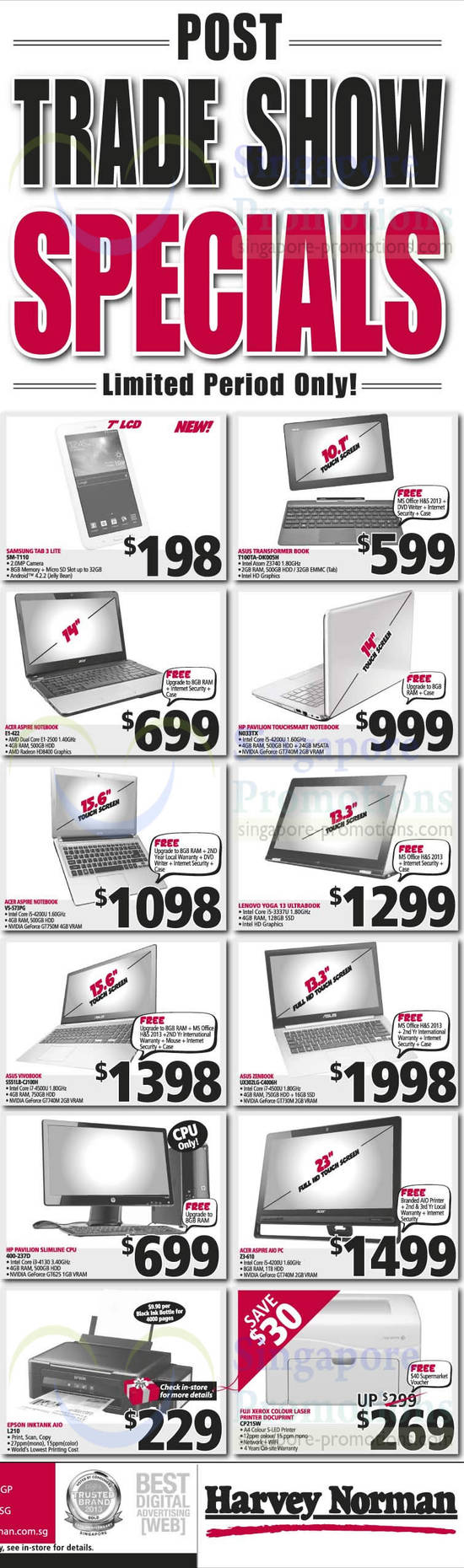 Notebooks, Printers, Samsung, Acer, Asus, HP, Epson, Fuji Xerox