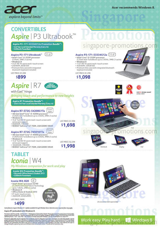 Notebooks, Tablet, Aspire, Iconia, P3-171, R7-572G, W4-820