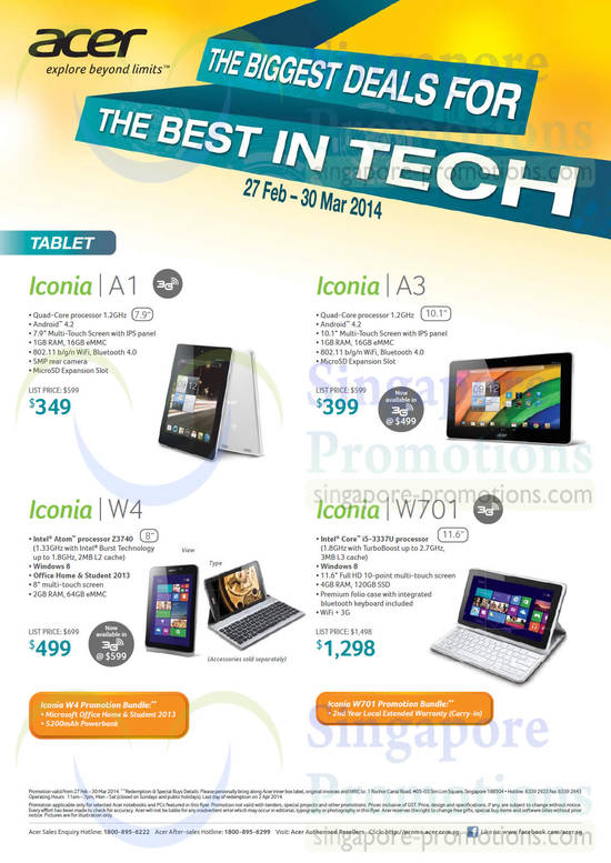 Tablets Iconia A1, A3, W4, W701