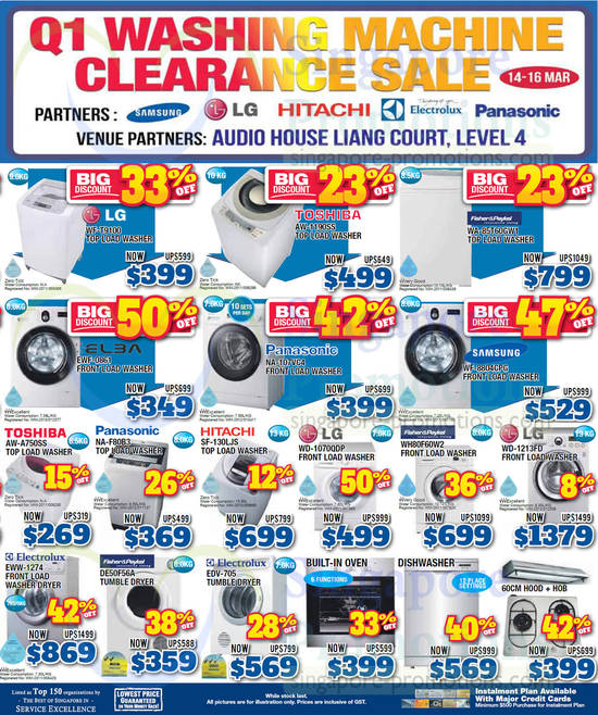 Washers, Dryers, LG, Toshiba, Fisher & Paykel, Elba, Panasonic, Samsung, Hitachi, Electrolux