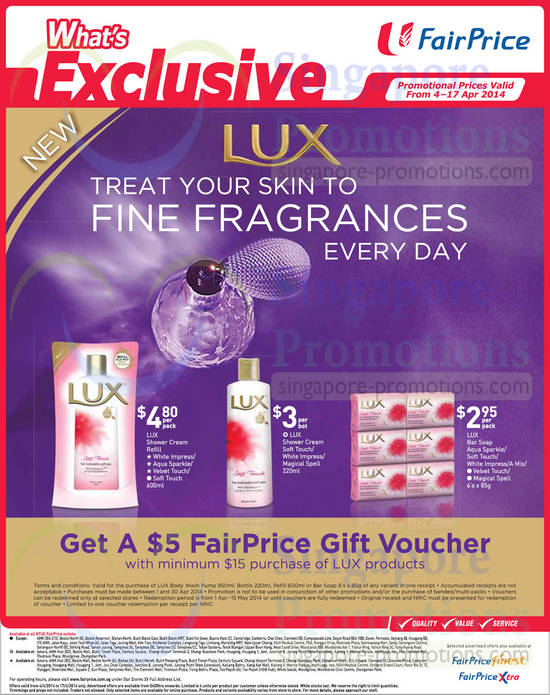 4 Apr 5 Dollar Fairprice Voucher with Minimum 15 Dollar Purchase of Lux Products