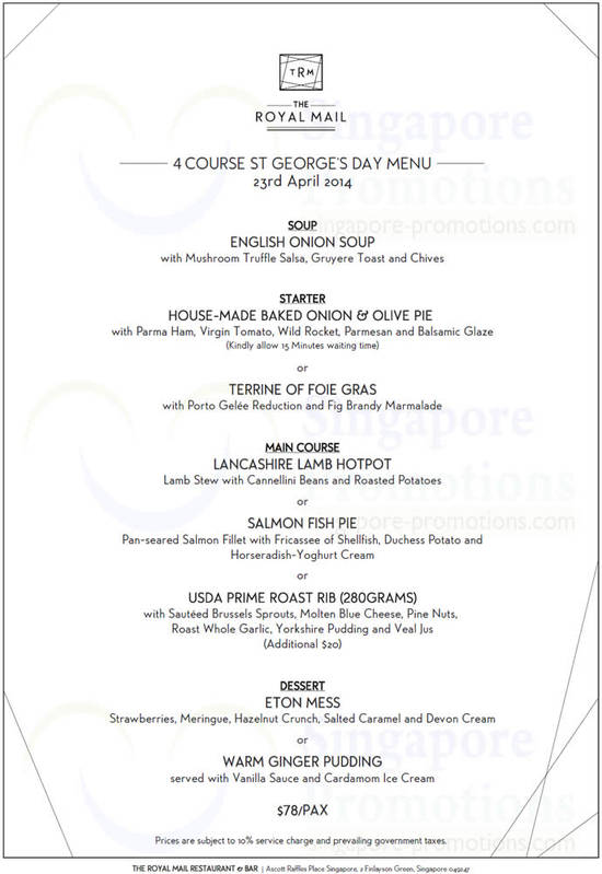 4 Course St Georges Day Menu