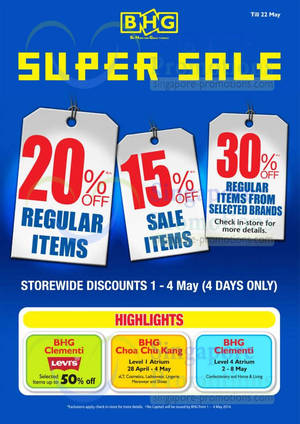 Featured image for (EXPIRED) BHG 20% OFF Storewide Super Sale Promo 1 – 4 May 2014