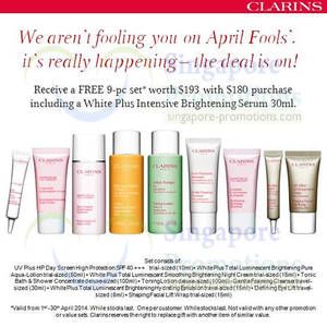 Featured image for (EXPIRED) Clarins FREE 9pc Set Worth $193 With $180 Purchase 1 – 30 Apr 2014