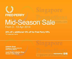 Featured image for (EXPIRED) Fred Perry Mid Season SALE 3 – 13 Apr 2014