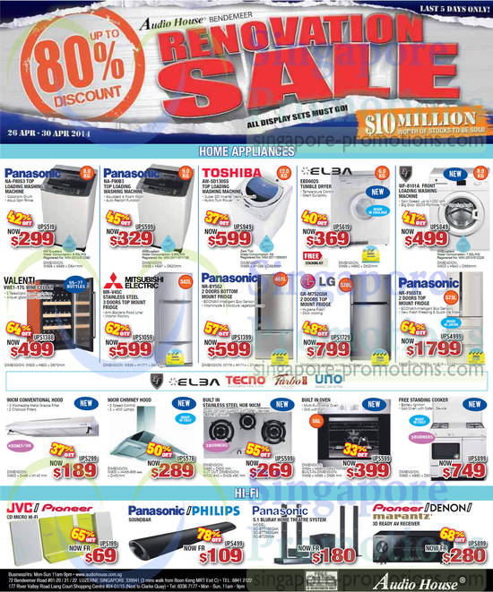 Fridges, Washers, Hobs, Hoods, Hi Fis, Panasonic, Toshiba, LG, Philips, Mitsubishi Electric, Elba, Tecno, Turbo, JVC