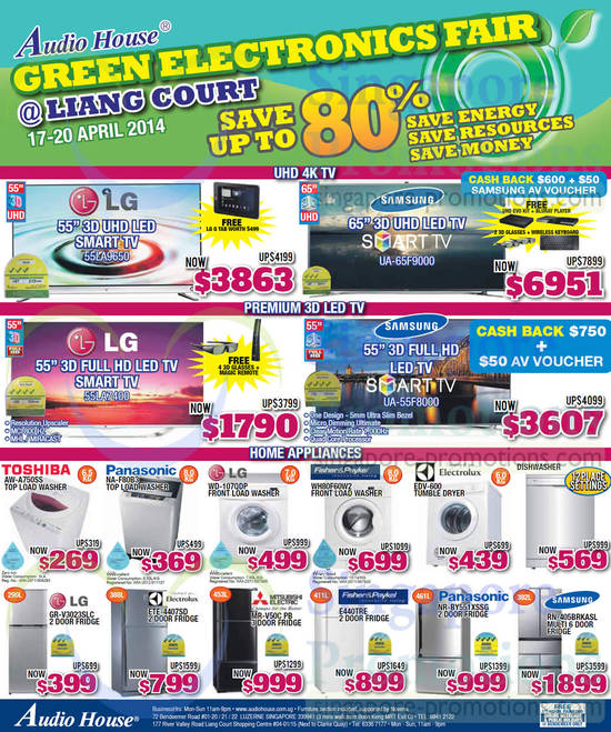 Green Electronics Fair TVs, Fridges, Washers, Dryers, LG, Samsung, Panasonic, Toshiba, Electrolux, Mitsubishi Electric