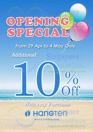 Featured image for Hang Ten 10% OFF Storewide Promo @ Harbourfront Centre 29 Apr – 4 May 2014