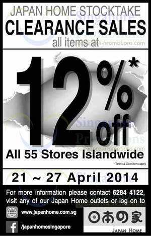 Featured image for (EXPIRED) Japan Home 12% OFF Storewide Stock Take Clearance Sale 21 – 29 Apr 2014