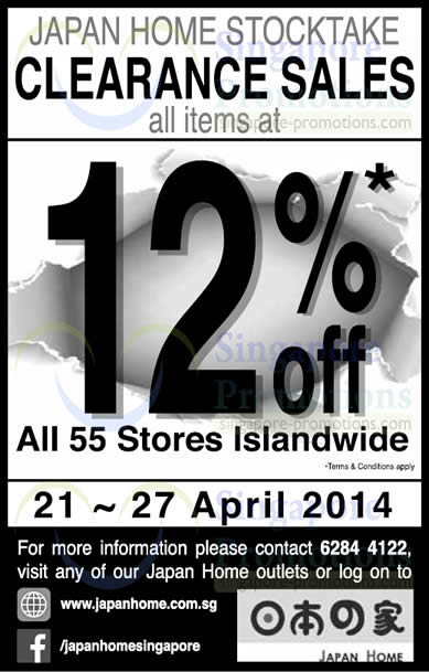Featured image for Japan Home 12% OFF Storewide Stock Take Clearance Sale 21 - 29 Apr 2014