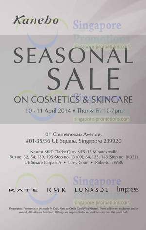 Featured image for (EXPIRED) Kanebo Cosmetics & Skincare SALE @ UE Square 10 – 11 Apr 2014