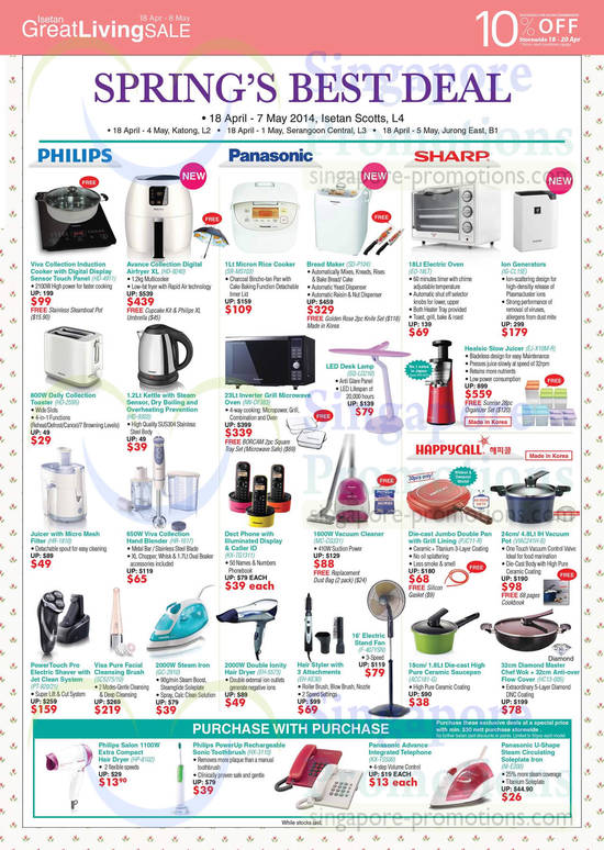 Kitchen Appliances Rice Cooker, Blender, Microwave Oven, Toaster, Phones, Philips, Panasonic, Sharp, Happycall