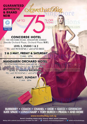 Featured image for LovethatBag Branded Handbags Sale Up To 75% Off @ Two Locations 2 – 4 May 2014