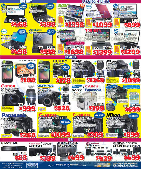 Notebooks, DSLRs, Digital Cameras, Hifi, HP, Acer, Asus, Dell, Toshiba, HP, Nikon, Fujifilm, Canon, Panasonic, Nikon, Pioneer, Onkyo