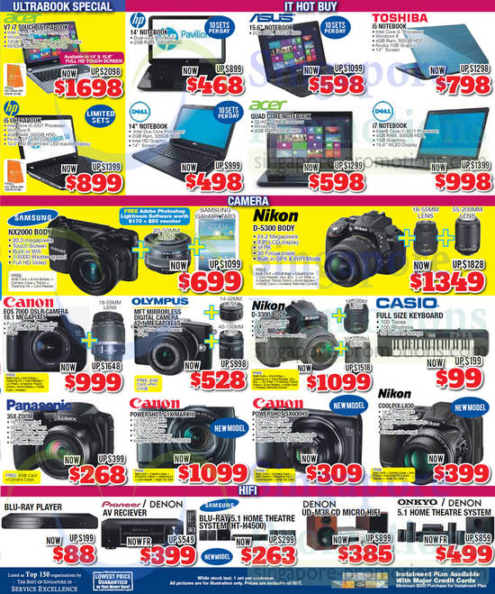 Notebooks, Digital Cameras, Keyboards, Home Theatre Systems, Samsung, Denon, Nikon, Canon, Olympus, Acer, Asus, Toshiba, Dell