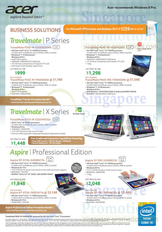 Notebooks Travelmate, Aspire, P245-M-54204G50Mt, P645-M-54204G50t, X313-M-5333Y4G12a, R7-572G-54208G1Ta