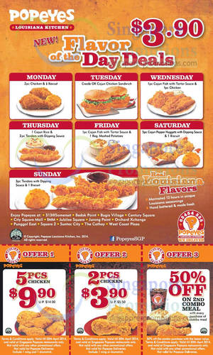 Featured image for Popeyes Daily $3.90 Flavour of the Day Deals 7 Apr 2014