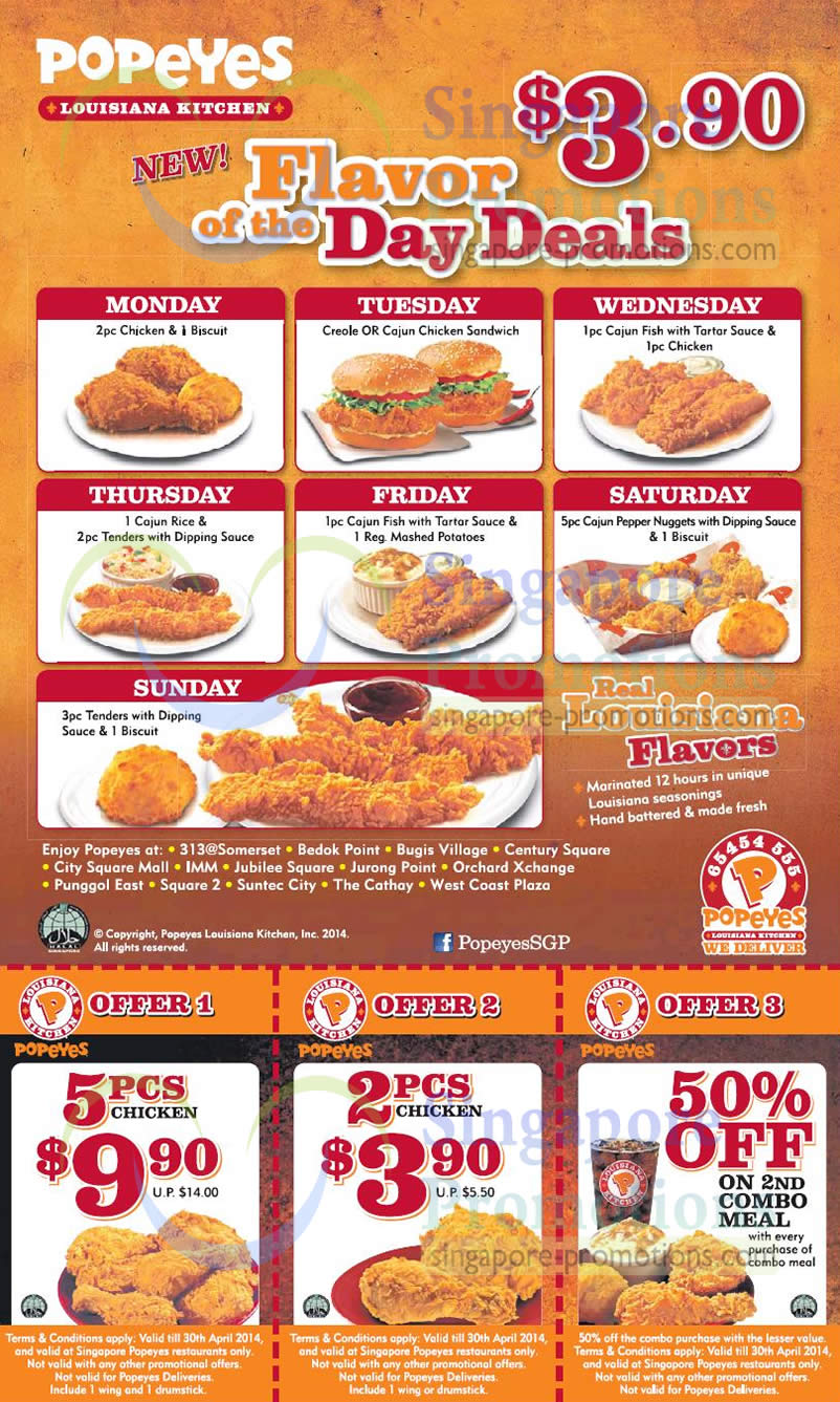 Popeyes Daily 3 90 Flavour Of The Day Deals 7 Apr 2017 Updated 9 Jan